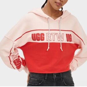 UGG RTW Size Small Keira Cropped Hoodie Pink Red Fleece Color-block Two Tone EUC